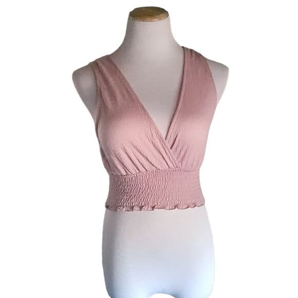 Urban Outfitters Women's Pink Crop Top Small Smocked band - Picture 2 of 12
